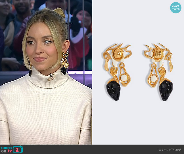 Schiaparelli Pair of Brass Teardrop Eye Earrings worn by Sydney Sweeney on Today