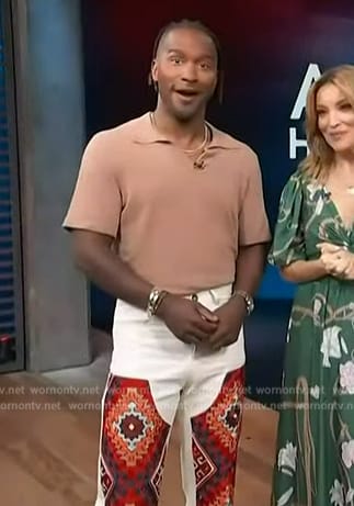 Scott's white printed jeans on Access Hollywood