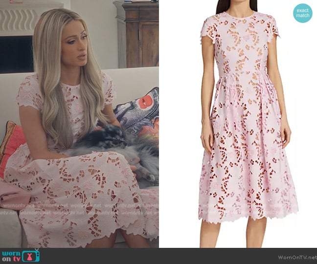 Self Portrait Cotton Guipure Midi-Dress worn by Paris Hilton on Paris in Love