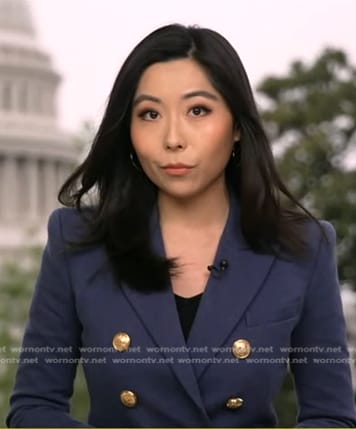 Selina Wang’s navy blazer with gold buttons on Good Morning America