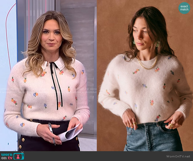 WornOnTV: Ellison’s white floral sweater and navy pants on NBC News ...