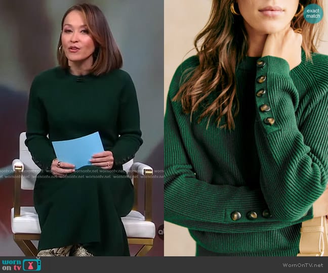 Sezane Sami Jumper in Bottle Green worn by Eva Pilgrim on Good Morning America