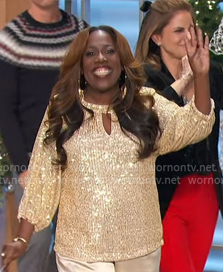 Sheryl’s gold sequin keyhole top on The Talk