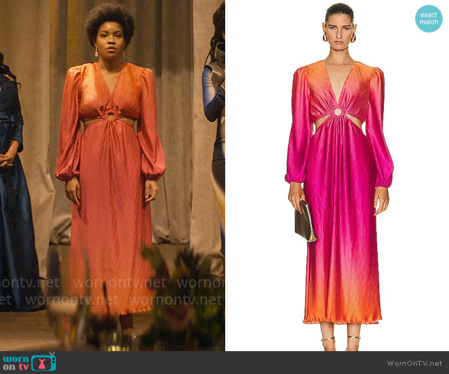 Simkhai Jaelyn Dress in Tangerine Ombre worn by Nella Rogers (Sinclair Daniel) on The Other Black Girl