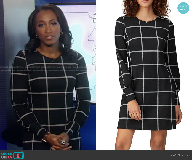 WornOnTV: Brittany’s black windowpane check dress on Good Morning ...