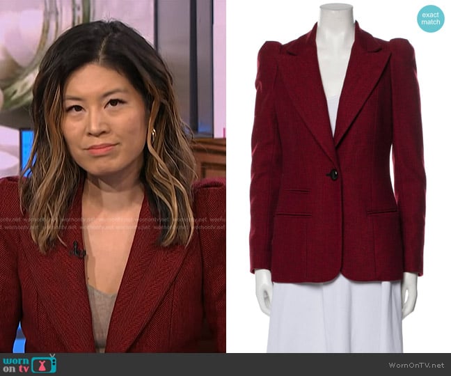 Smythe Herringbone Blazer worn by Angela Cenedella on NBC News Daily