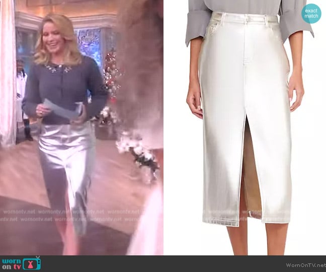 Staud Oaklyn Metallic Midi-Skirt worn by Sara Haines on The View