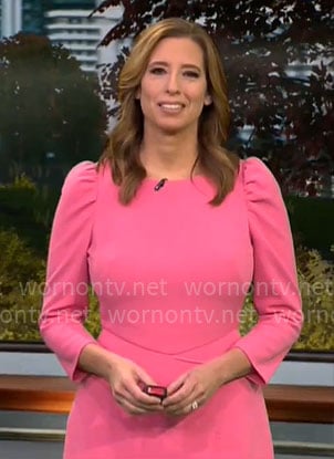 Stephanie Abrams’ pink puff sleeve dress on CBS Mornings