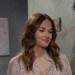 Stephanie’s beige printed blouse on Days of our Lives