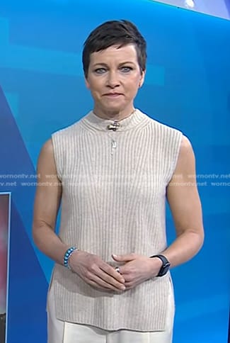 Stephanie’s beige ribbed sleeveless sweater on Today