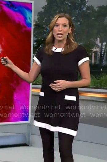 Stephanie Abrams' black and white mini shift dress on CBS Mornings