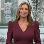 Stephanie Abrams’ burgundy v-neck long sleeve dress on CBS Mornings