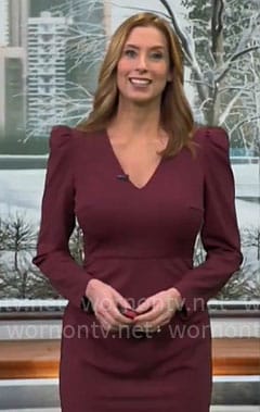 Stephanie Abrams’ burgundy v-neck long sleeve dress on CBS Mornings