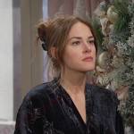 Stephanie’s navy floral velvet robe on Days of our Lives