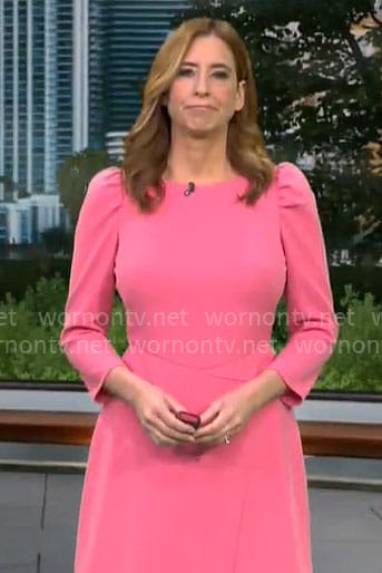 Stephanie Abrams’ pink puff sleeve dress on CBS Mornings