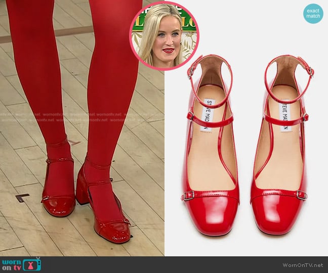 Steve Madden Sabrina Patent Shoes in Red worn by Kelsey Murphy on Today