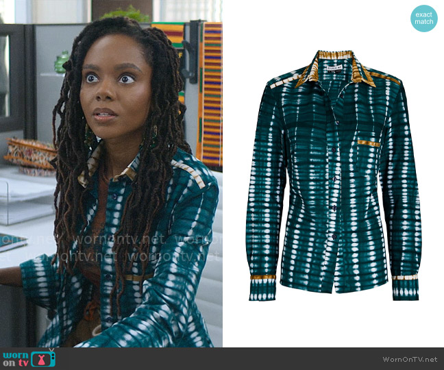 Studio 189 Jennifer Tie-Dyed Cotton Gauze Shirt worn by Hazel-May McCall (Ashleigh Murray) on The Other Black Girl