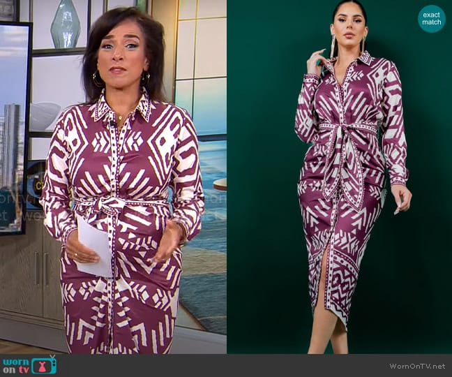 Style Vava Button Down Midi Dress in Redbead worn by Michelle Miller on CBS Mornings