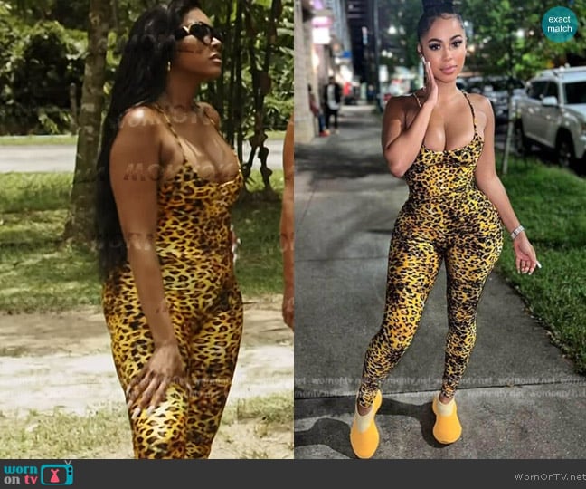 Style Lord Leopard Print Sleeveless Bodycon Sexy Hollow Out Jumpsuit worn by  on The Real Housewives Ultimate Girls Trip