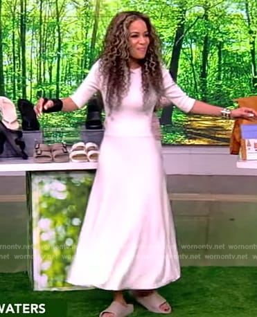 Sunny’s white short sleeve satin midi dress on The View