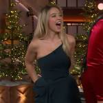 Sydney Sweeney’s teal drap dress on The Kelly Clarkson Show