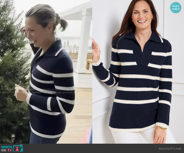 Talbots Cashmere Johnny Collar Pullover in Placed Stripe worn by Dylan Dreyer on Today