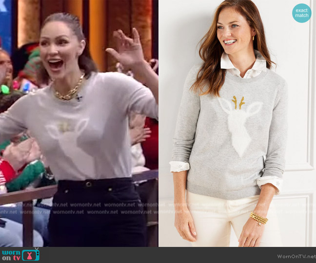 Talbots Crewneck Pullover in Reindeer Intarsia worn by Katharine McPhee Foster on Live with Kelly and Mark