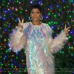 Tamron’s metallic feather mini dress on Tamron Hall Show