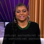 Taraji P Henson’s long black sweater dress with green trims on CBS Mornings