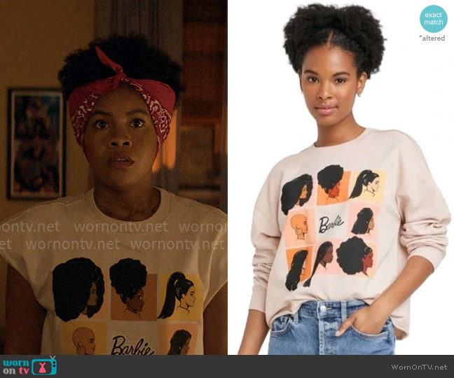 Target Barbie Squares Sweatshirt worn by Nella Rogers (Sinclair Daniel) on The Other Black Girl