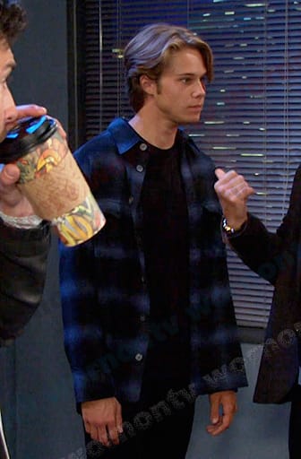 Tate’s blue plaid button down shirt on Days of our Lives