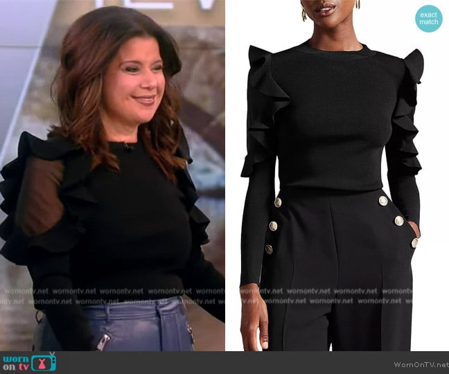 Ted Baker Floraas Ruffled Fitted Knit Top worn by Ana Navarro on The View