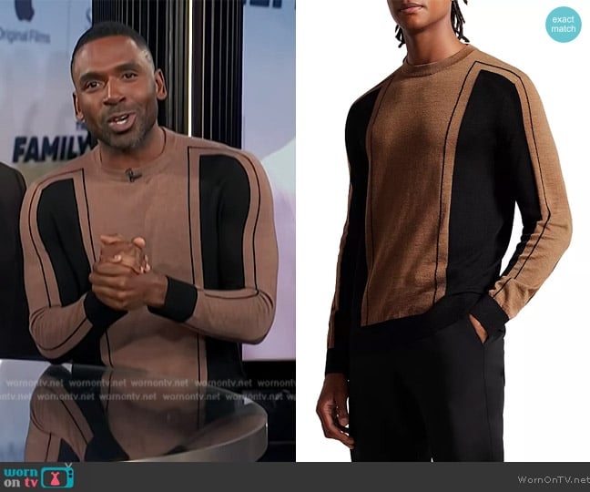 Ted Baker Mitted Striped Merino Sweater worn by Justin Sylvester on E! News