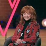 Reba’s red aztec print cardigan jacket on The Voice