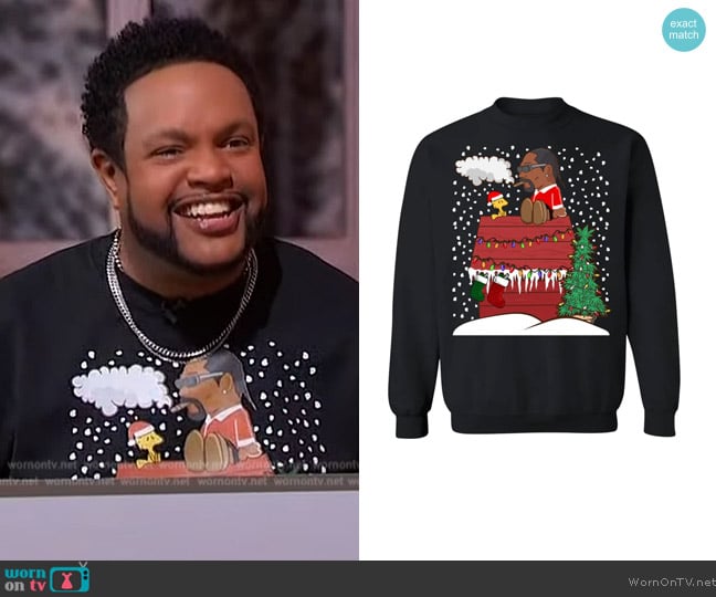 The Dudes Threads Snoopy Dogg Christmas Crewneck Sweatshirt worn by Jawn Murray on Sherri