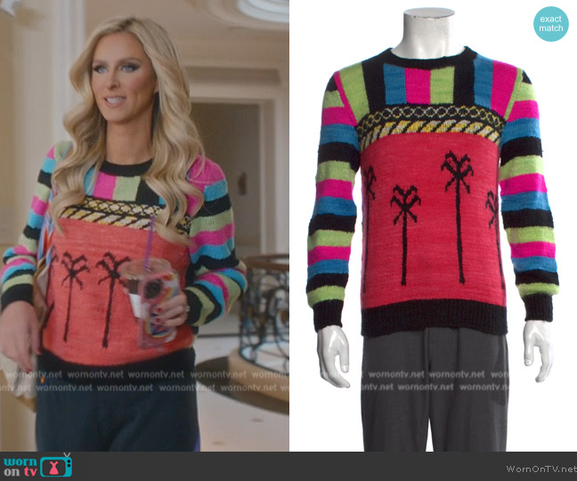 The Elder Statesman Cashmere Graphic Print Pullover worn by Nicky Hilton Rothschild on Paris in Love