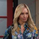 Theresa’s blue floral button down shirt on Days of our Lives