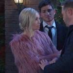 Theresa’s embellished mesh dress and pink fur coat on Days of our Lives