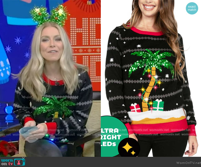 WornOnTV: Kelly’s black palm tree ugly Christmas sweater on Live with ...