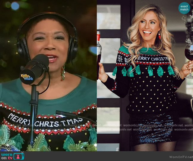 Tipsy Elves Palm All is Bright Light Up Christmas Sweater worn by Deja Vu on Live with Kelly and Mark