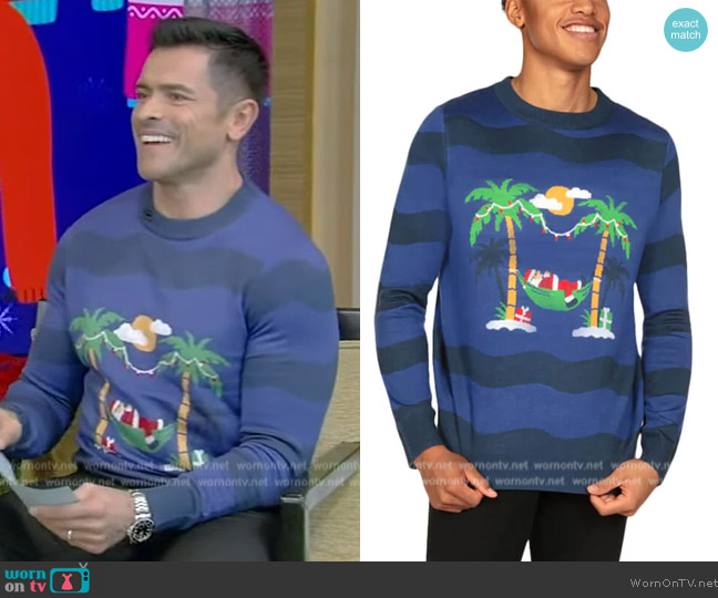 Tipsy Elves Hammock Holiday Ugly Christmas Sweater worn by Mark Consuelos on Live with Kelly and Mark