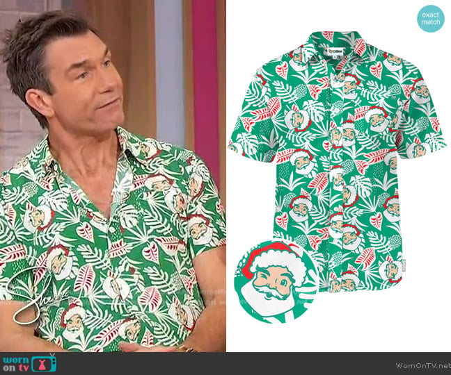 Tipsy Elves Santa Palms Button Down Shirt worn by Jerry O'Connell on Sherri