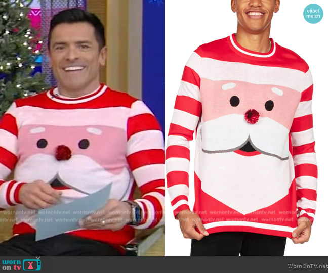 Tipsy Elves Close Up Ugly Christmas Sweater worn by Mark Consuelos on Live with Kelly and Mark