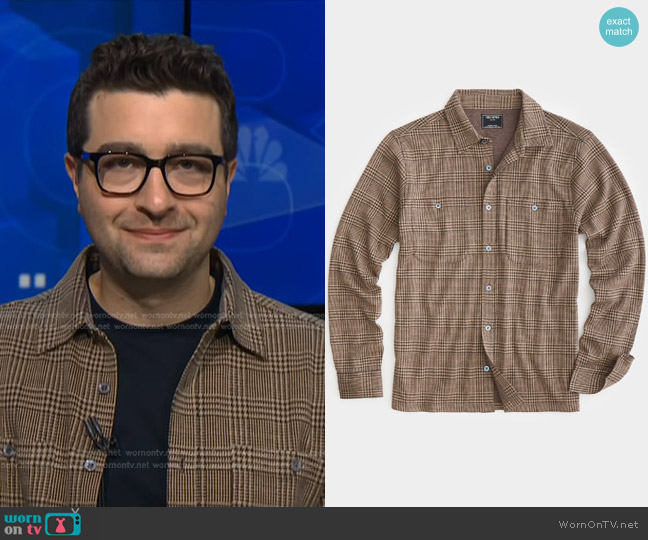 Todd Snyder Glen Plaid Double Knit Polo in Glazed Pecan worn by Steve Kovach on NBC News Daily