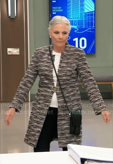 Tracey's black space dye coat on General Hospital