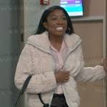 Trina’s white fluffy jacket on General Hospital