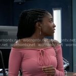 Trina’s pink cross neck keyhole top on General Hospital