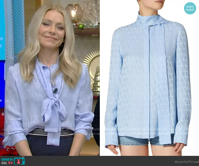 WornOnTV: Kelly’s blue tie neck blouse and skirt on Live with Kelly and ...