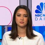 Valerie Castro’s white ribbed cardigan with pearl buttons on NBC News Daily