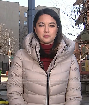 Valerie Castro’s beige puffer coat on NBC News Daily